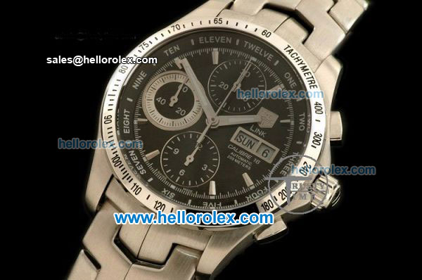 Tag Heuer Link 200 Meters Chronograph Swiss Valjoux 7750 Automatic Movement Full Steel with Black Dial and Stick Markers - Click Image to Close